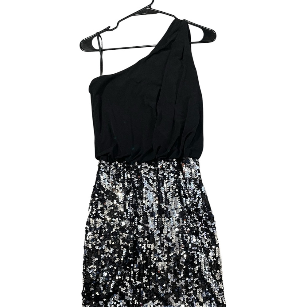 Black and Silver Sequin One-Shoulder Dress